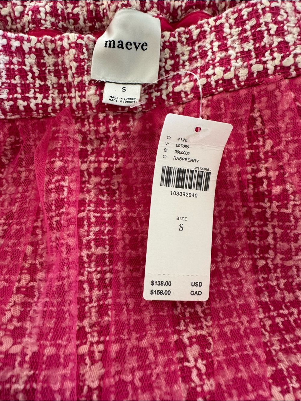 NWT Maeve Pink Tweed Mini Skirt with Sheer Pink Tulle Overlay sz S - Picture 4 of 9